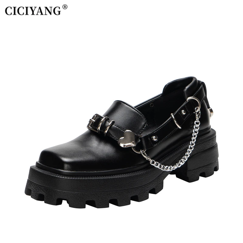 

CICIYANG Mary Jane Shoes Women's Platform 2026 Summer New Chain High Heels Ladies Single Shoes British Style Black Leather Shoes
