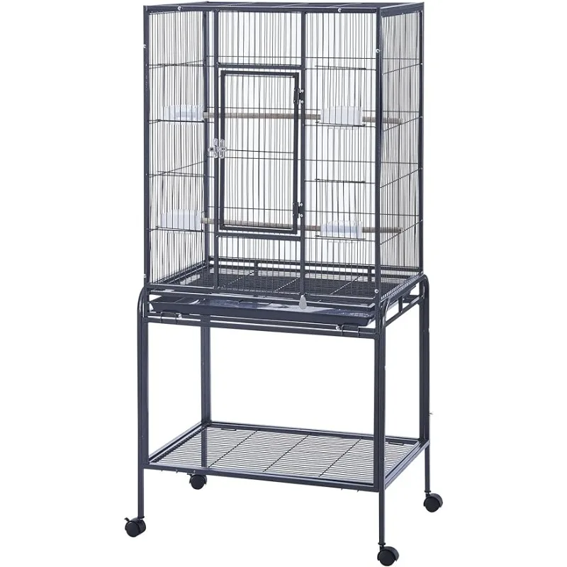 Large Budgie Cage Metal Bird Cage with Stand Rolling Parrot Cage for Cockatiels African Grey Conures Parakeets Lovebird Finch