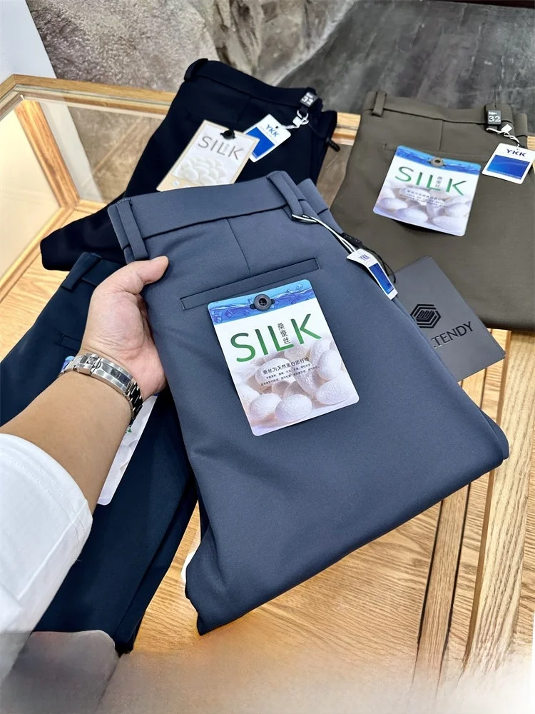 

Adstrative Gods Pant Men's New Autumn Commute Casual Pants Thin Fce Silk Luster Mixed Fabric Straight Leg Anti-Wrinkle