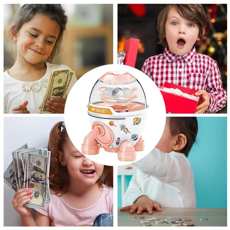 KidsMoney Banks-caja de ahorro de dinero con forma de cohete de dibujos animados, adornos artesanales de escritorio, bancos de dinero decorativos para estantería de sala de estudio