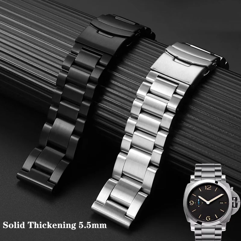 Solid Thickening 5.5mm 316L Stainless Steel Watchband for Panerai Breitling Watch Bracelet 22mm 24mm 26mm Metal Strap Wristband