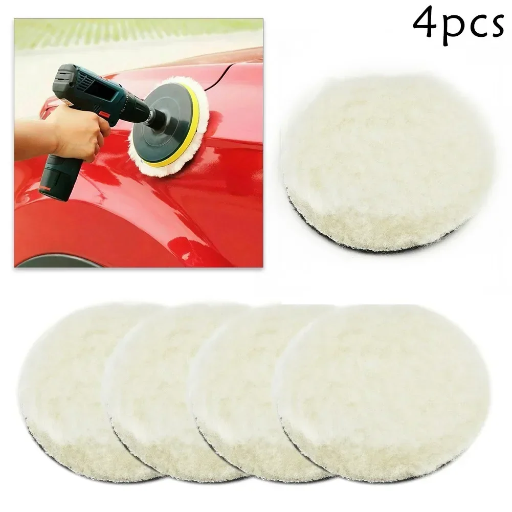 4X Car Wool Waxing Polishing Scrub Pad 3 Inch Bonnets Sanding Buffer Plate Polisher Drill Adapter Tassel Polishing Buffing Pad