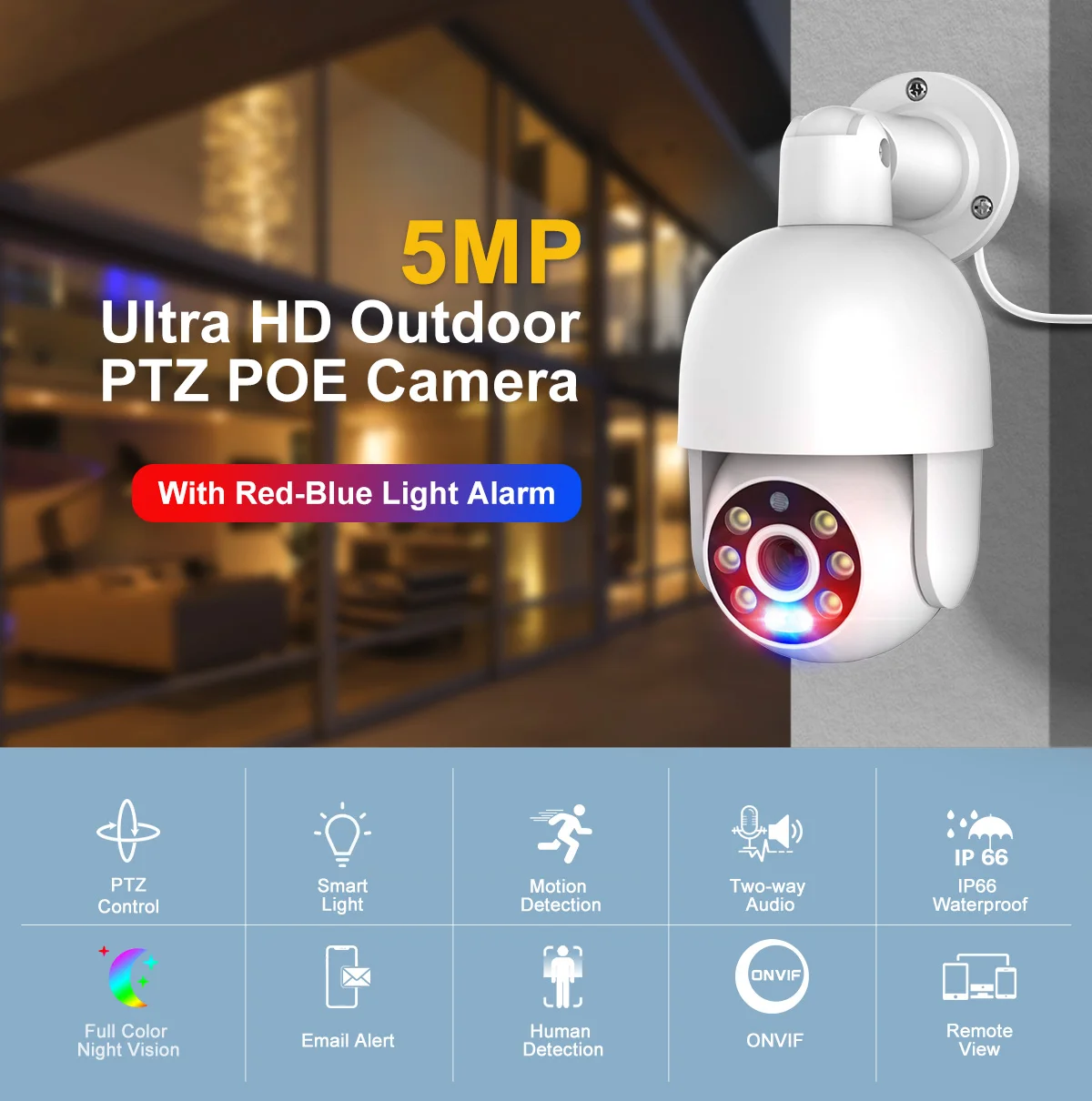 MISECU POE IP Camera 5MP PTZ Outdoor Camera Two-way Audio Record Full Color Night CCTV Video Security Surveillance System