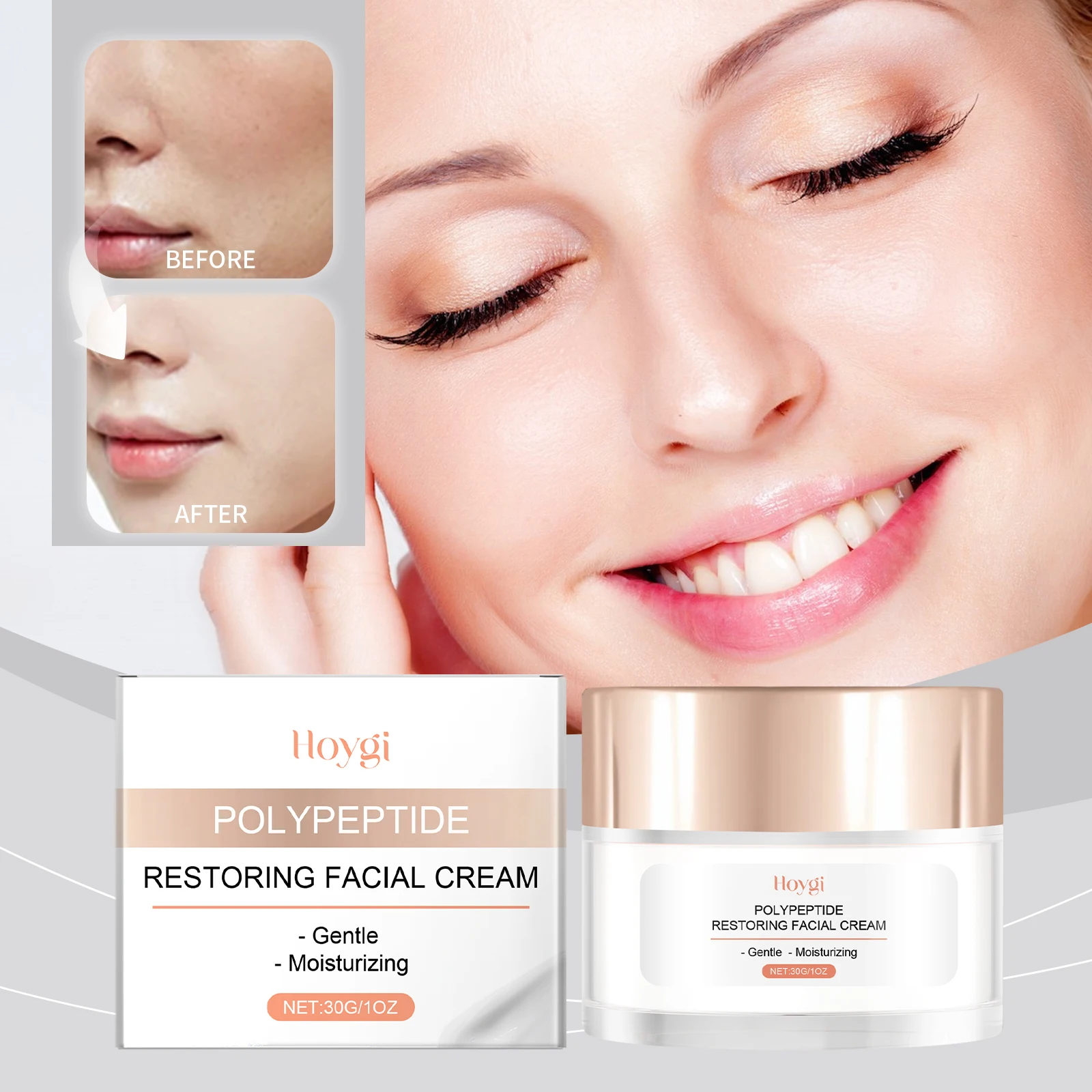 폴리펩타이드 회복 페이셜 크림 – 주름 및 잔주름을 위한 안티에이징 보습제, 깊은 수분 공급, 퍼밍 및 브라이트닝 Cr