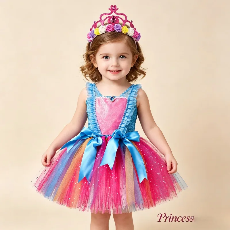 

Glitter Colorful Spaghetti Strap Princess Tutu,Ins Style Shiny Mesh Puffy Skirt, Sweet Blue Pink Elegant Party Performance Dress