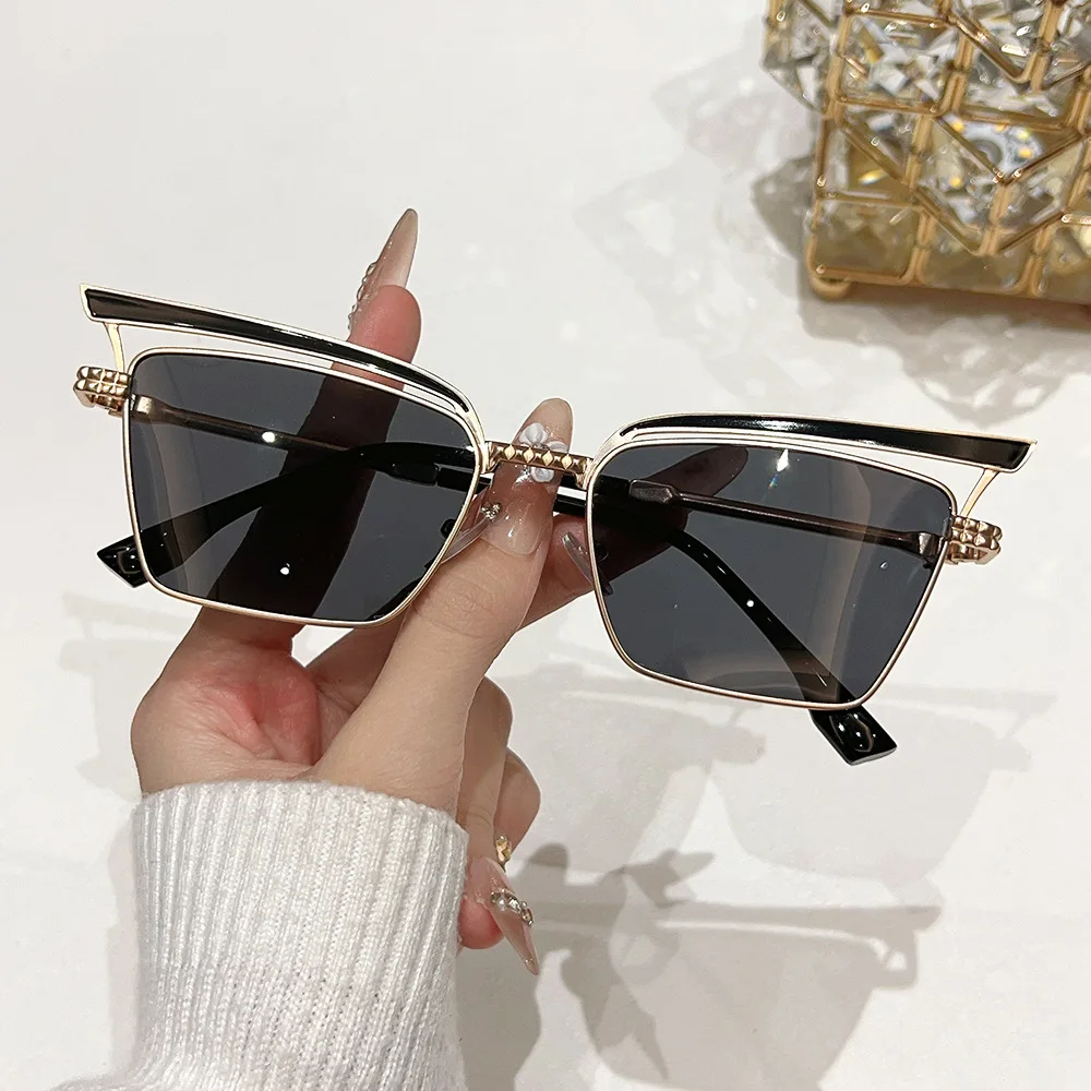 Qualität Designer Sonnenbrille Weibliche Marke Hohl Retro Mode Cat Eye Sonnenbrille Frauen Metall Luxus Brillen für Party