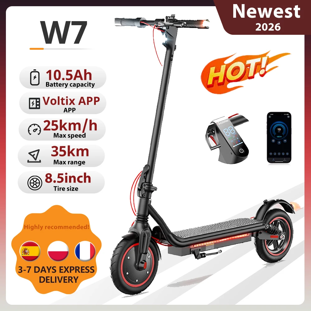 Monopattino Elettrico W7 8.5 Pollici 36V 10.5Ah Autonomia 25-35km 4 Modalità di Velocità Monopattini Elettrici con Doppi Ammortizzatori E-Scooter