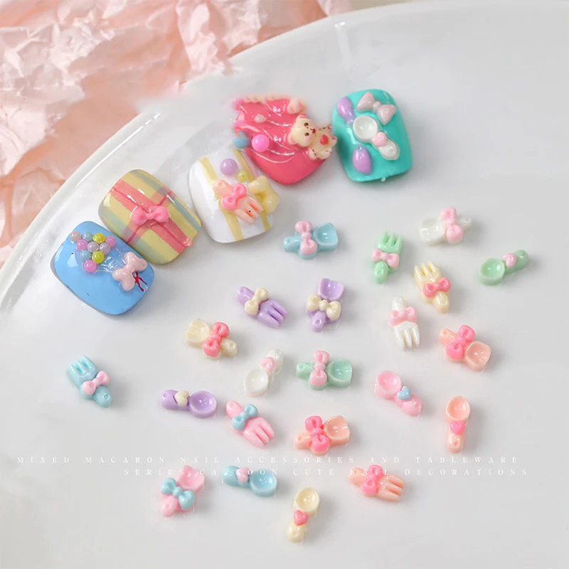 50 Pcs Cute Cartoon Tableware Nail Charms 3d Resin Shovel Fork Spoon Nail Art Accessories For Diy Crafts