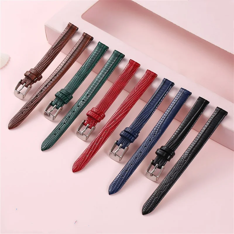8mm 10mm 12mm 14mm 16mm High Quality Lizard Pattern Leather Watch Strap with Metal Pin Watch Buckle Watch Bracelet Accessories