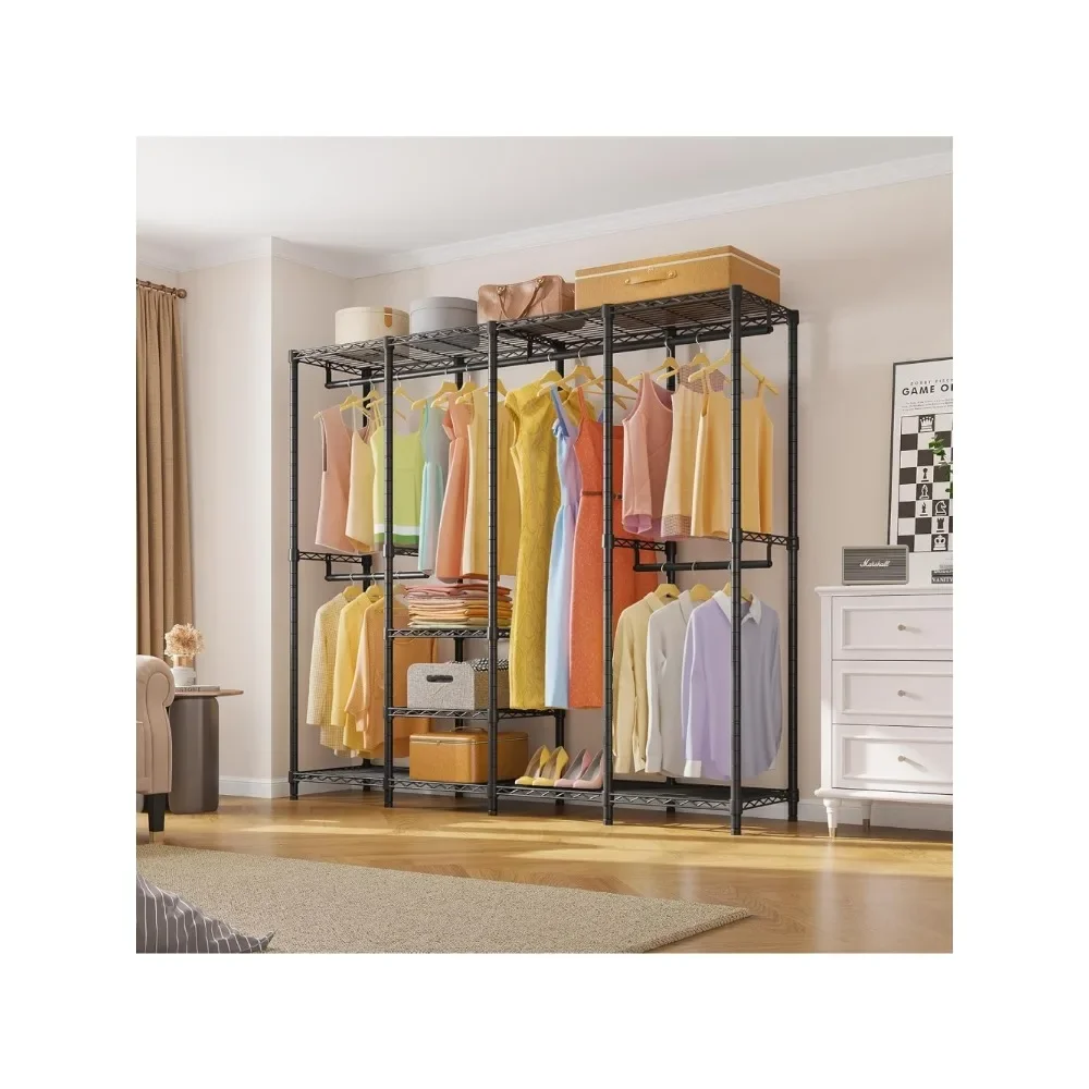 Garment Rack Heavy Duty Clothes Rack for Hanging Clothes, Multi-Functional Bedroom Clothing Rack Freestanding Closet Portable