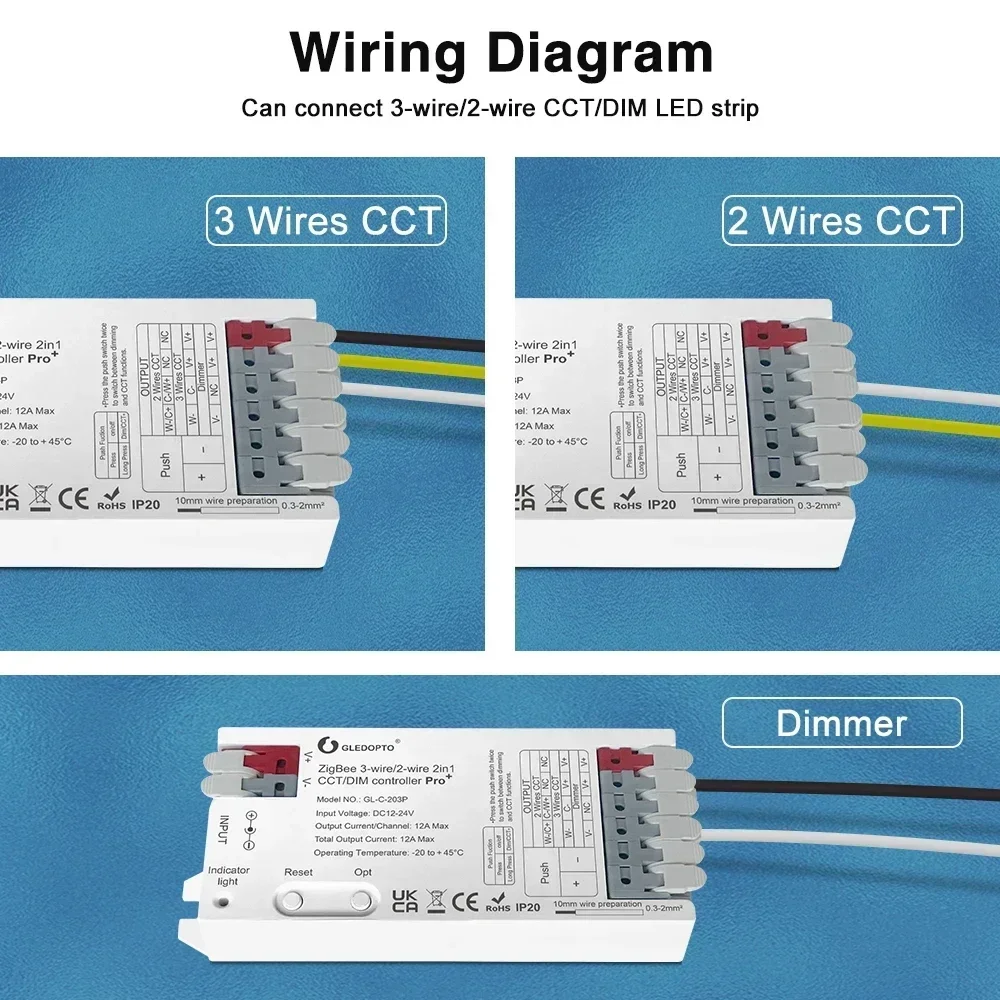 Gledopto zigbee 3.0 pro + wwcw 2 em 1 cct dimmer led controlador de luz de tira dc 12v-24v 12a max cct/dim zigbee led controlador