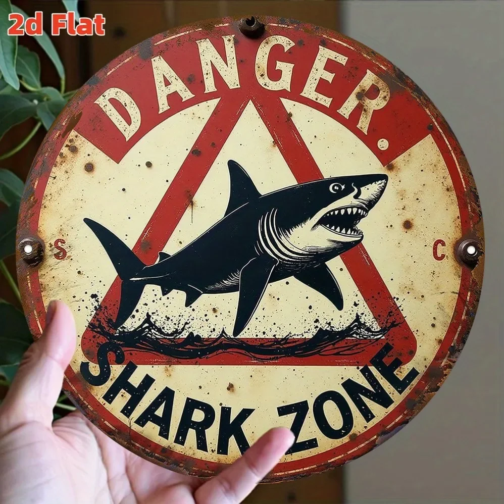 CIFBUY Danger Shark Zone Metal Plaque 20x30cm, Pretty Vintage Iron Wall Decor, Warning Theme Wall Hanging Ornament