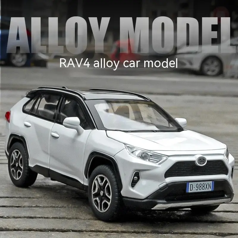 Modelo de coche RAV4 fundido a presión 1:32: ¡Luces, sonido, dirección! Regalo de cumpleaños perfecto para niños. Juguetes todoterreno para camiones Tundra ideales para niños