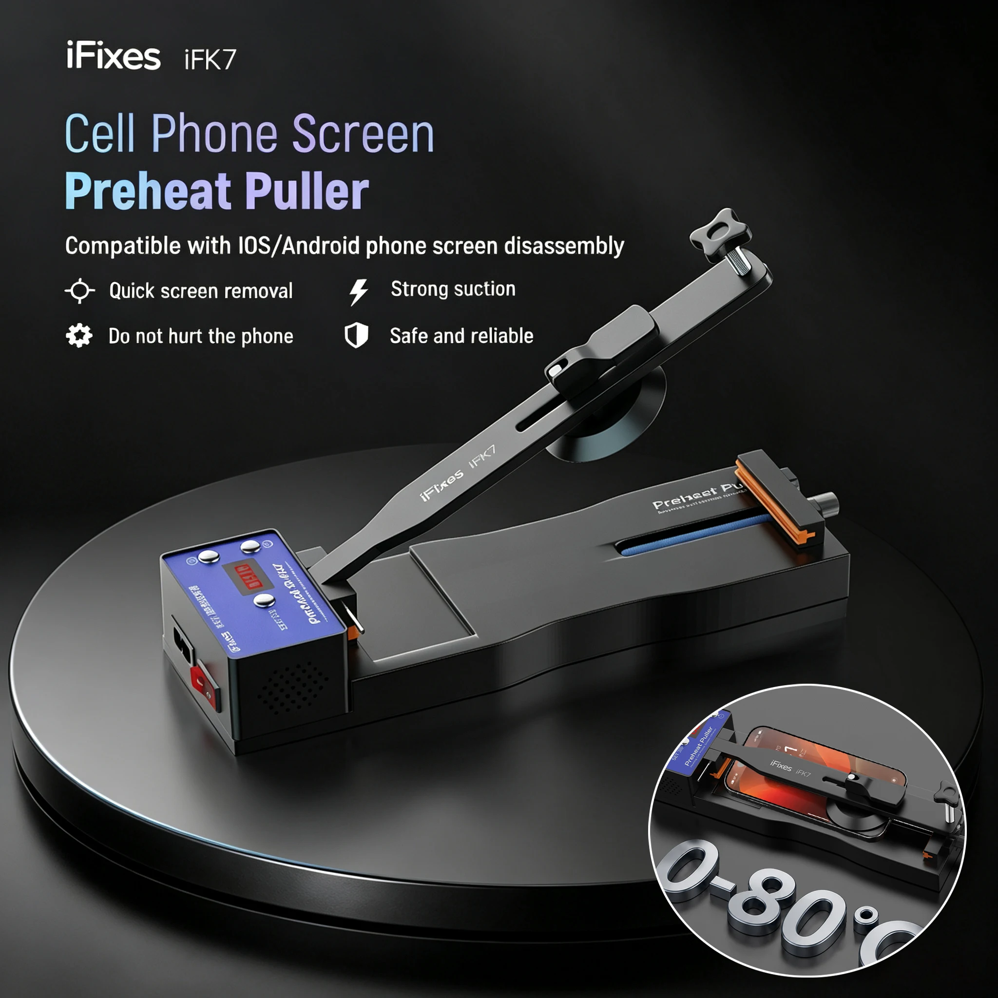 IFixes IFK7 Screen Preheat Puller 10-145°C Adjustable Suction Cup Screw Tension for iPhone Android Curved Flat Screen Repair