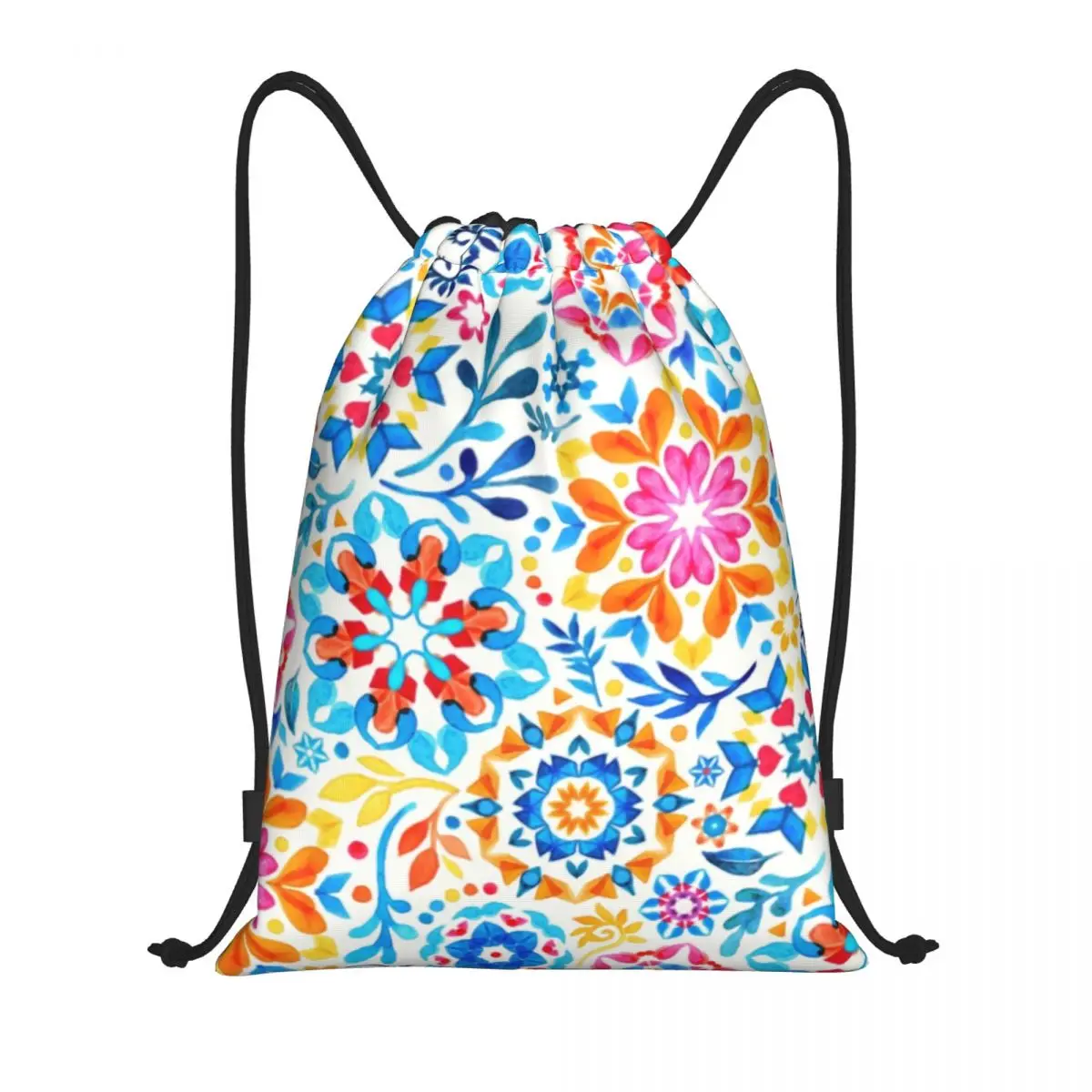 

Watercolor Kaleidoscope Floral Drawstring Backpack Women Men Gym Sport Sackpack Foldable Mandala Flower Training Bag Sack