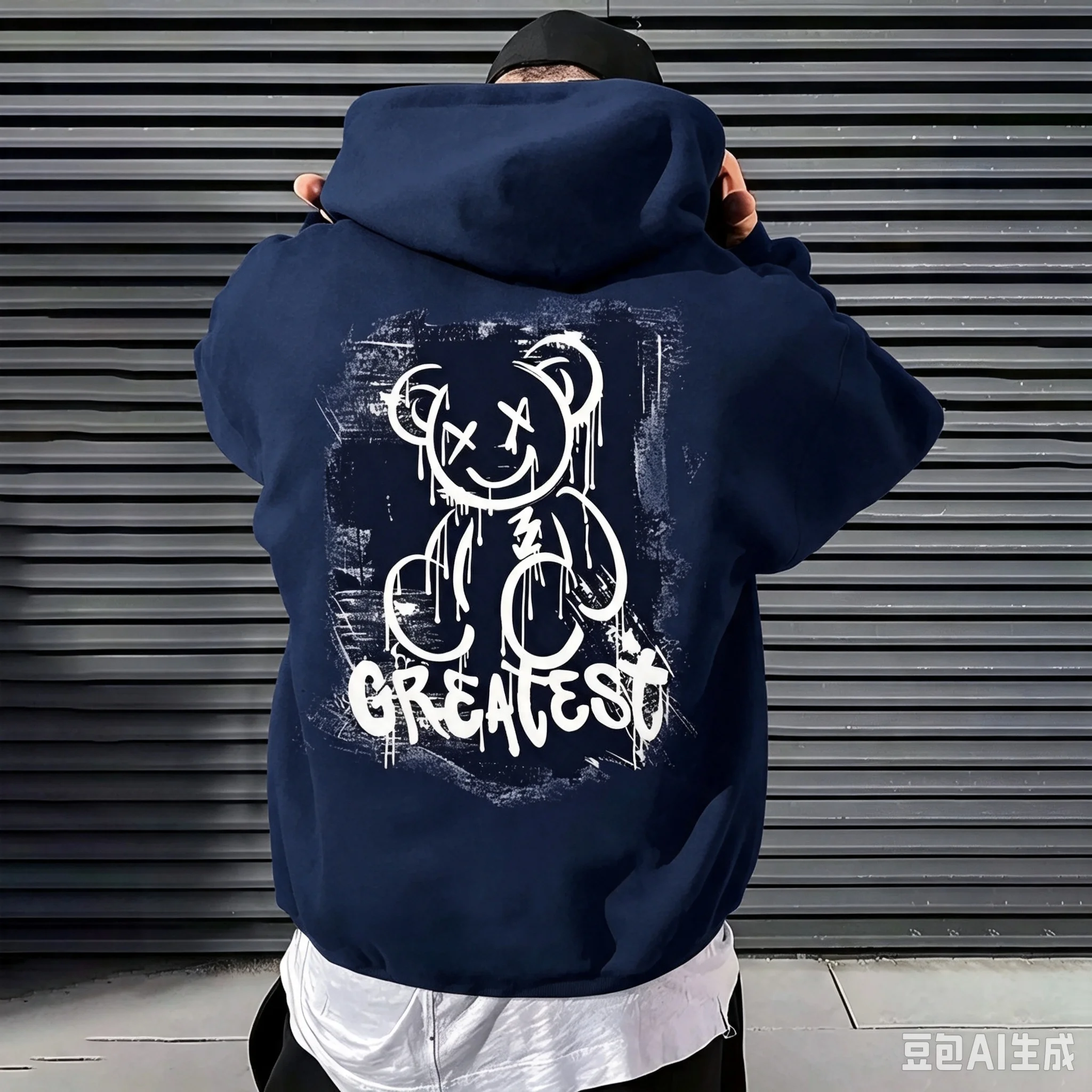 Herren Teddybär-Buchstabendruck Lockerer Bequemer Langarm-Kapuzenpullover für Herbst/Winter Street-Trend Freizeitkleidung – Detail 4
