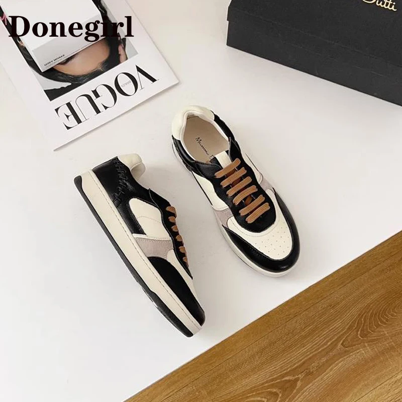 

Autumn Genuine Leather Women Sneakers Lace Up Mixed Color Flat Sneakers Women Breathable Platform Sneakers Women zapatos mujer