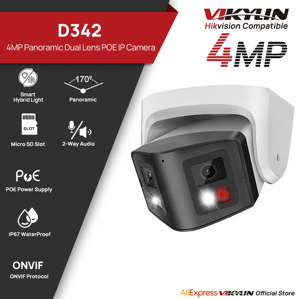 Vikylin 4MP Panoramic Dual Lens Smart Dual Light IP Camera Two-way Talk CCTV POE Security Camera Onvif IP66 Video Surveillance