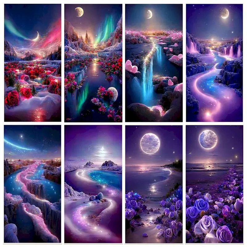 

GATYZTORY Diy Pictures By Number Fantastic Lake Night Large Size Drawing On Canvas Painting By Numbers Scenery Art Gift Home Dec