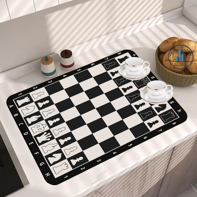 

Chess Pattern Kitchen Drain Pad Diatom Mud Absorbent Pad Countertop Placemat For Coffee Table Wash Free Drying Pad Table Mat