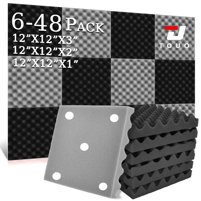 

TOUO 6-48 Pack Acoustic Panels Sound Proof Foam Panels Wall Soundproofing Acoustic Foam Panels Flame Retardant