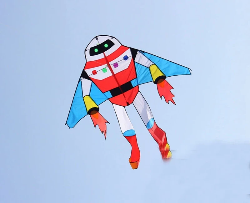 Grands cerfs-volants robot 2m pour enfants, jouets volants pour enfants, ligne de bobine de cerf-volant, entraînement, carretilha de pipa, cerf-volant à vent amusant