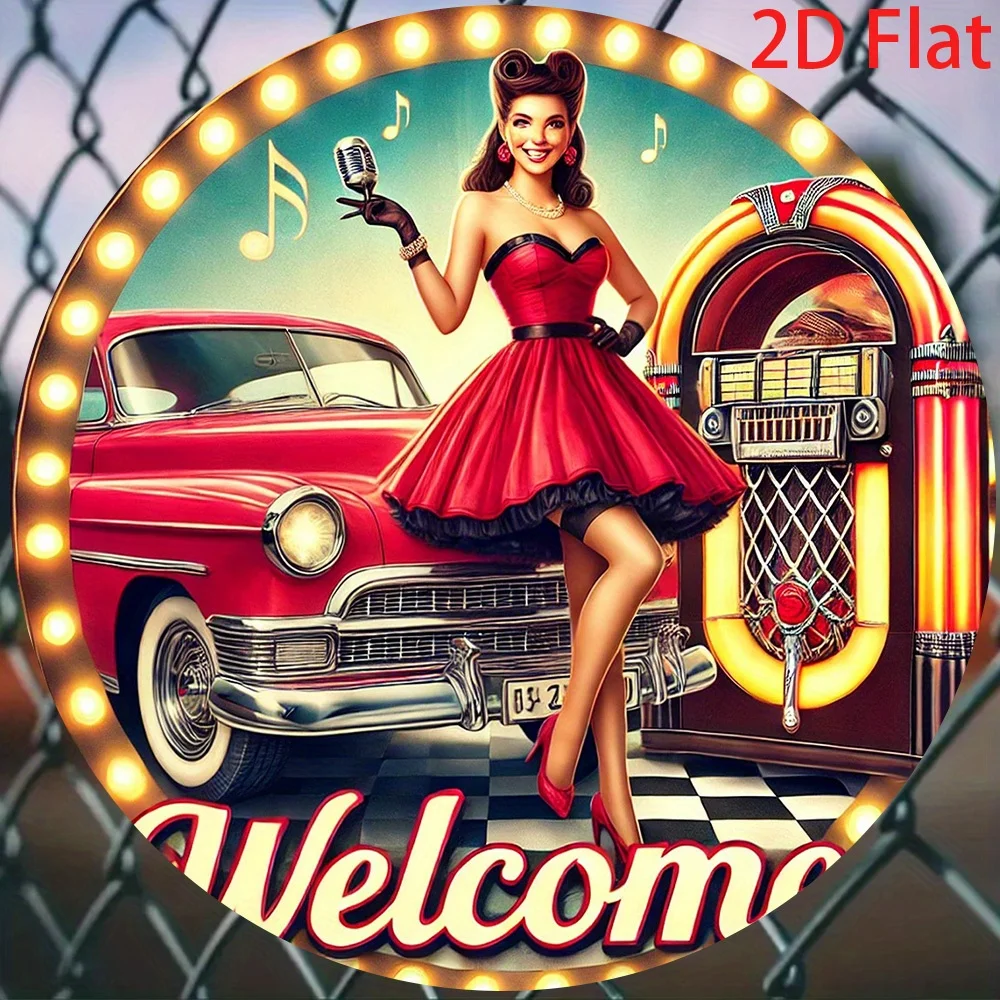 2D Vintage Metal Sign, Flat Print Iron Wall Art, Retro Speaker Design, Pre-Drilled Holes, Durable Steel Plate Decor for Home Bar