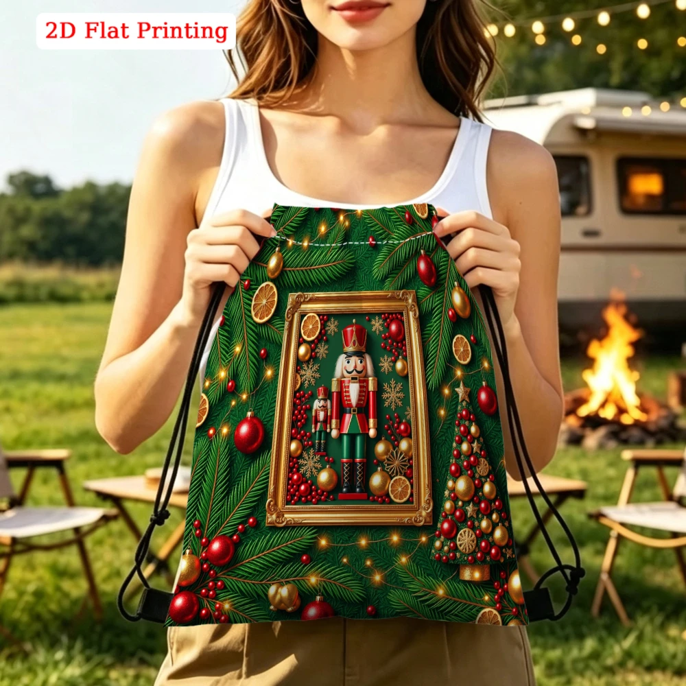 Christmas Nutcracker & Ornaments 2D Printed Drawstring Backpack for Fitness Sports Outdoor Travel