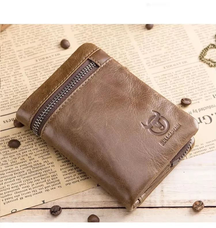 BULLCAPTAIN Herren-Geldbörse mit RFID-Blockierung, Reißverschluss, Leder-Geldbörse für Herren, Bifold-RFID-Kartenhalter – Detail 2