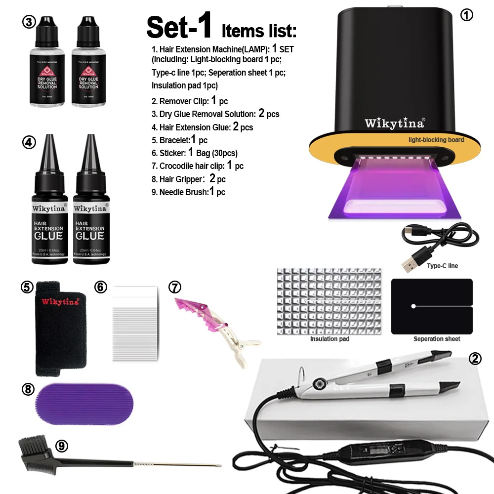 Geavanceerde V Light Hair Extensions Kit Tape-In Extensions met High-Tech UV-machine en lijm voor kwaliteit salongebruik Naadloos haar