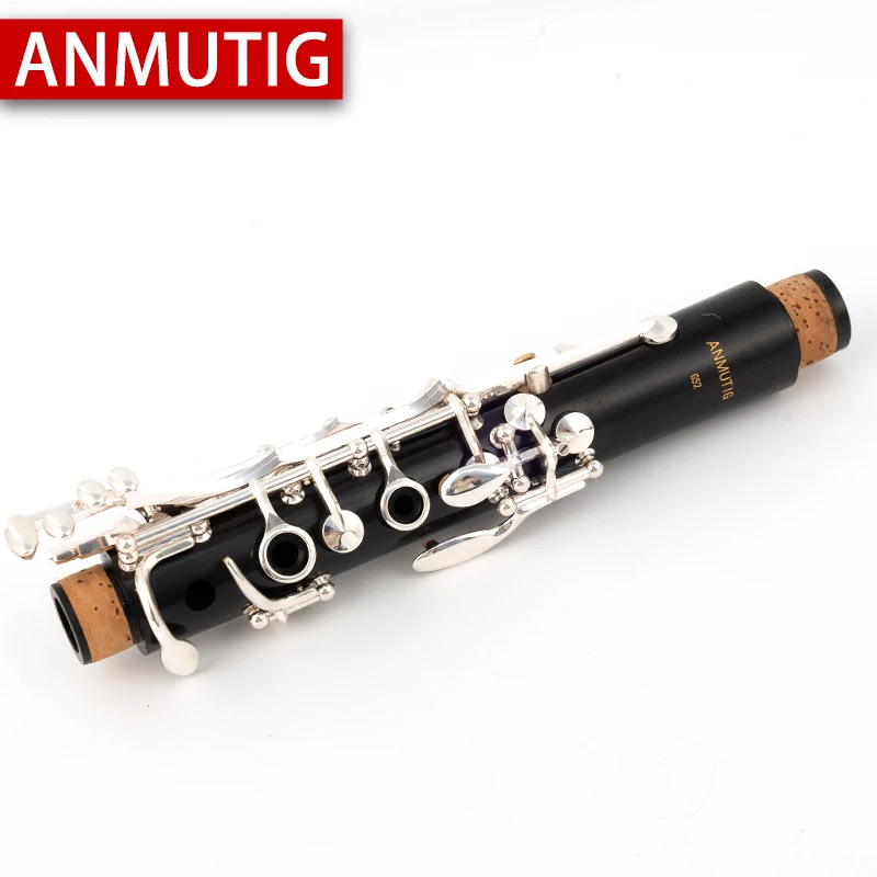 ANMUTIG Ebony Bb Clarinet Silver Plated Buttons 17 Keys Wood Clarinet G52