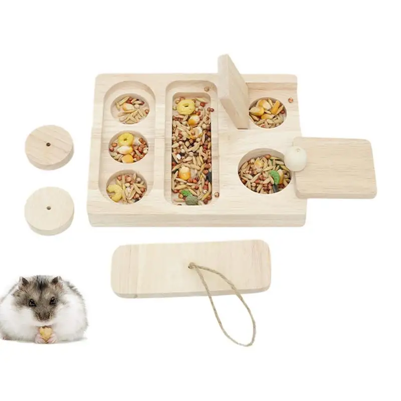 

Solid Wooden Hamster Foraging Toy Hamster Foraging Feeding Toy Multi-Grid Hedgehog Food Feeding Tray For Landscaping Ornament