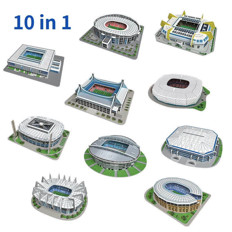 10 ใน 1 Champions League สนามฟุตบอล 3D สามมิติกระดาษปริศนา DIY โมเสคก่อสร้าง GYM ของเล่นของขวัญของเล่นเพื่อการศึกษา