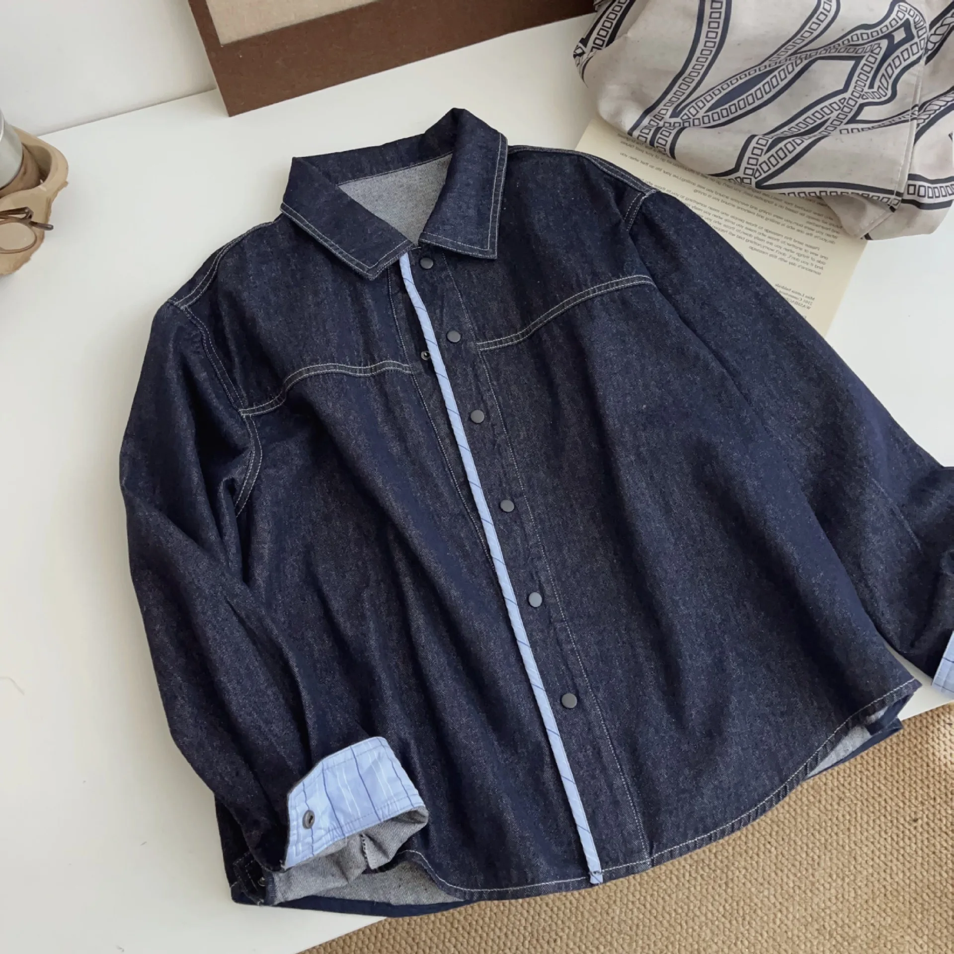 

New Spring Women's Loose Denim Shirt Elegant Casual Jean Jacket Fashion Versatile Long Sleeve Top Minimalist Denim Outwear Chic