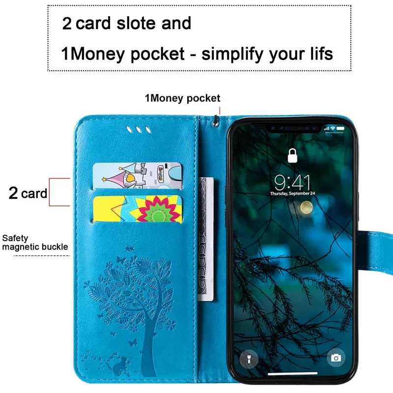 Funda tipo billetera con tapa para Moto E7 Power E4 G6 Play E6S 2020 G10 G30 G50 G60, con ranuras para tarjetas, soporte y bolsillo 3