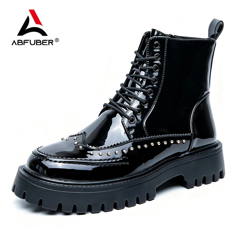 

Fashion Rivet Designer Men Boots Motorcycle Pointed Toe Luxury Middle Ankle Short Leather Boots Men Punk Business Dress Shoes