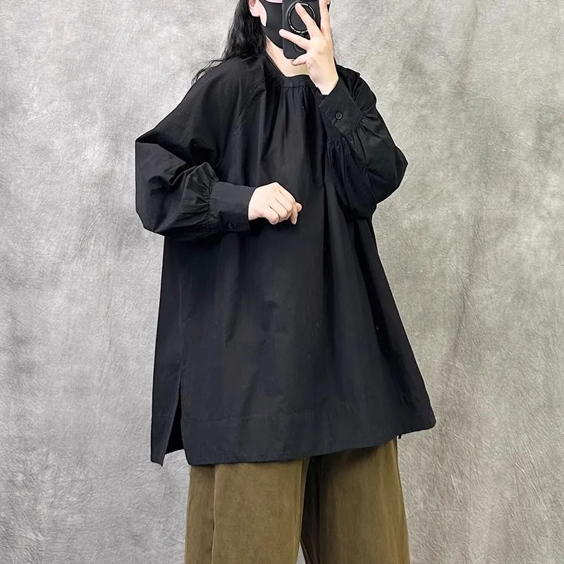 เสื้อทรงหลวมสไตล์เรโทร แขนยาว ผ้าระบายอากาศ ใส่สบาย เหมาะสำหรับใส่ทำงานหรือลำลอง