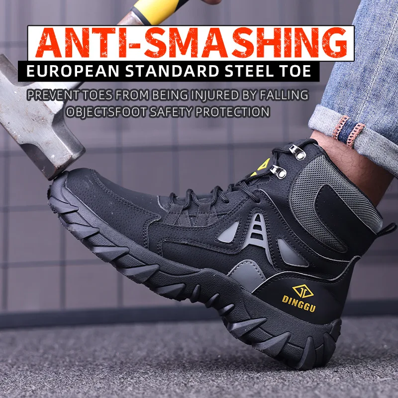 High Top Safety Boots Men Outdoor Tactical Boots Indestructible Shoes Puncture-Proof Work Boots Steel Toe Shoes Men Sneakers