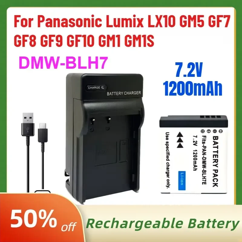 

7.2V 1200mAh DMW-BLH7 BLH7E Battery for Panasonic Lumix LX10 GM5 GF7 GF8 GF9 GF10 GM1 GM1S with New LED USB Type C Port