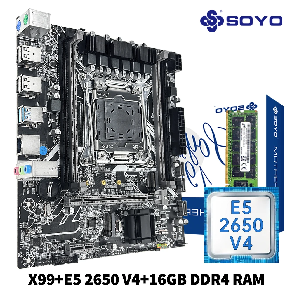SOYO New X99 D4 Motherboard Kit with Intel Xeon E5 2650 V4 CPU & Dual-channel DDR4 16G 2133MHz ECC Memory for Gaming Computer