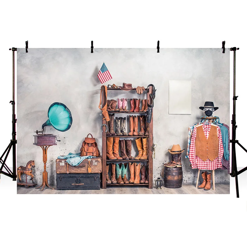 Mehofond Interior Western Cowboy Birthday Party Background for Photography Boots Hat Horse Decor Photozone Photo Backdrop Studio