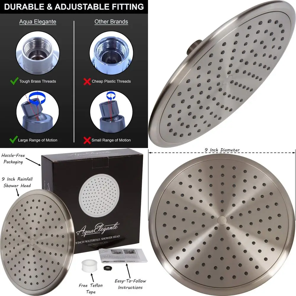 9 Cabezal de ducha tipo lluvia premium con brazo de extensión, 1,8 GPM, níquel cepillado, compatible con California