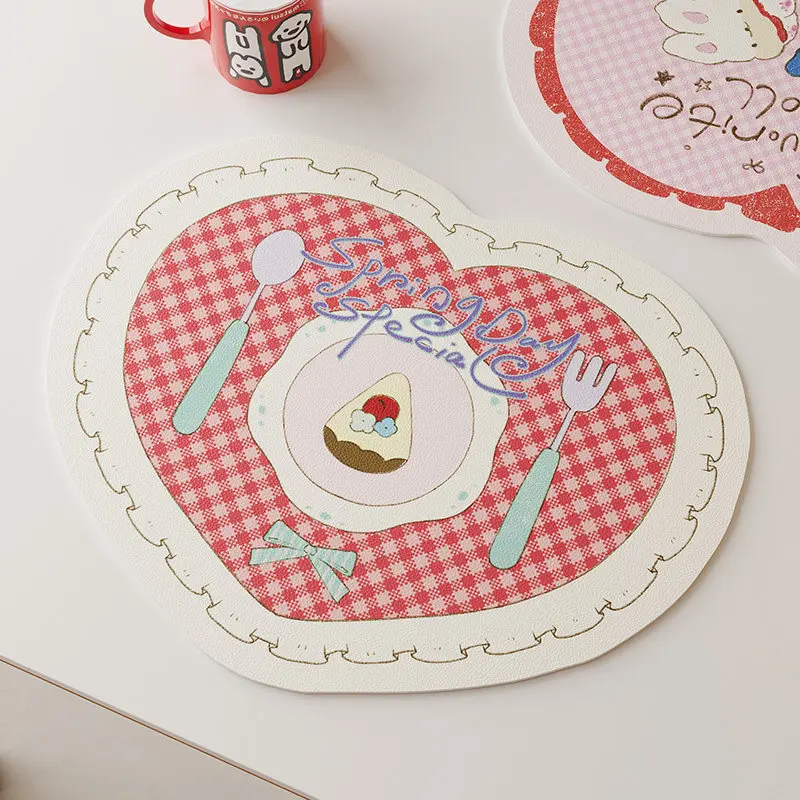 PU Leather Placemat Cartoon Home Red Insulation Pad Cute Girl Cup Mat Waterproof and Oil Proof Desktop Mouse Pad