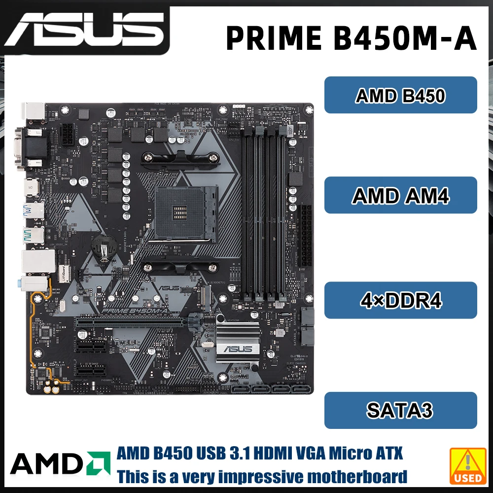 Asus PRIME B450M-A 마더보드 B450 B450M 마더보드, AM4 지지대 Ryzen 5 5500 5600GT 2700 5700 1700 1400 CPU DDR4 128GB M-ATX