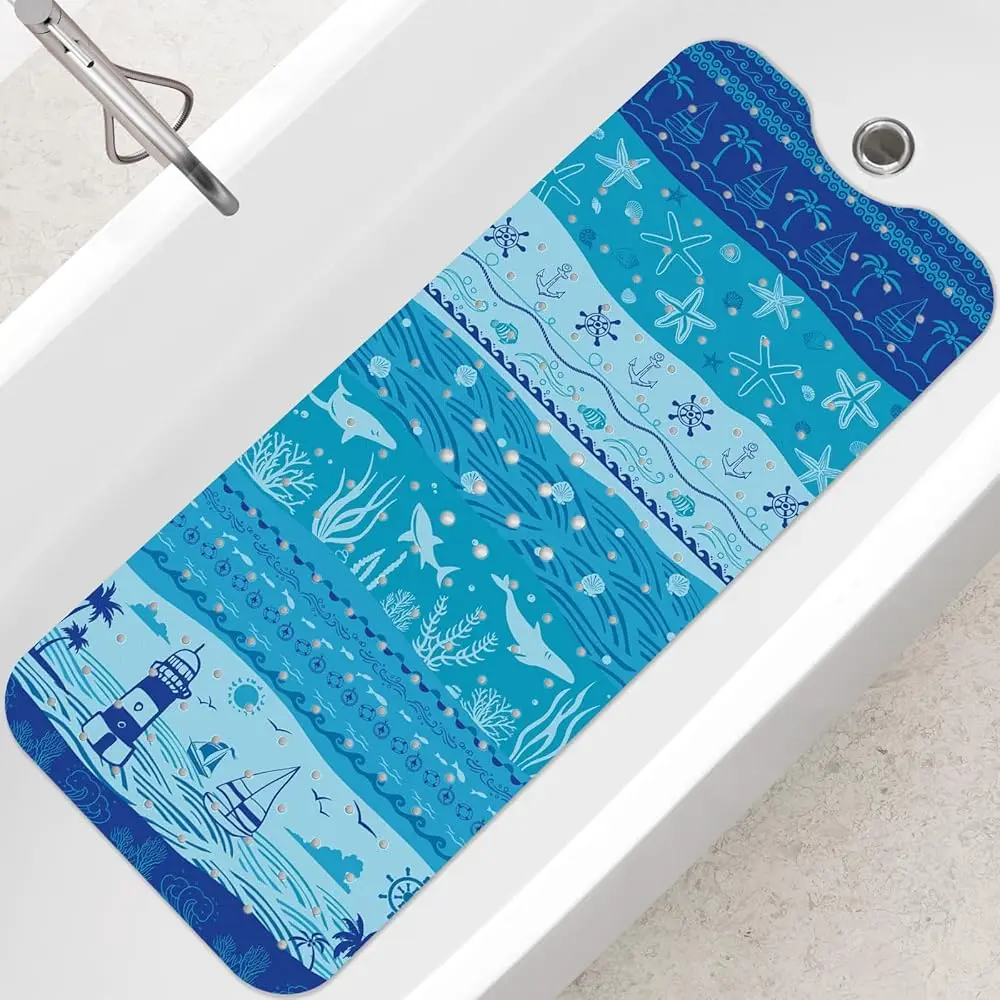 

Коврик для ванной Blue Ocean, нескользящий, 40 x 16 дюймов, для ванны и душа, особо длинный, устойчивый к плесени, размер M