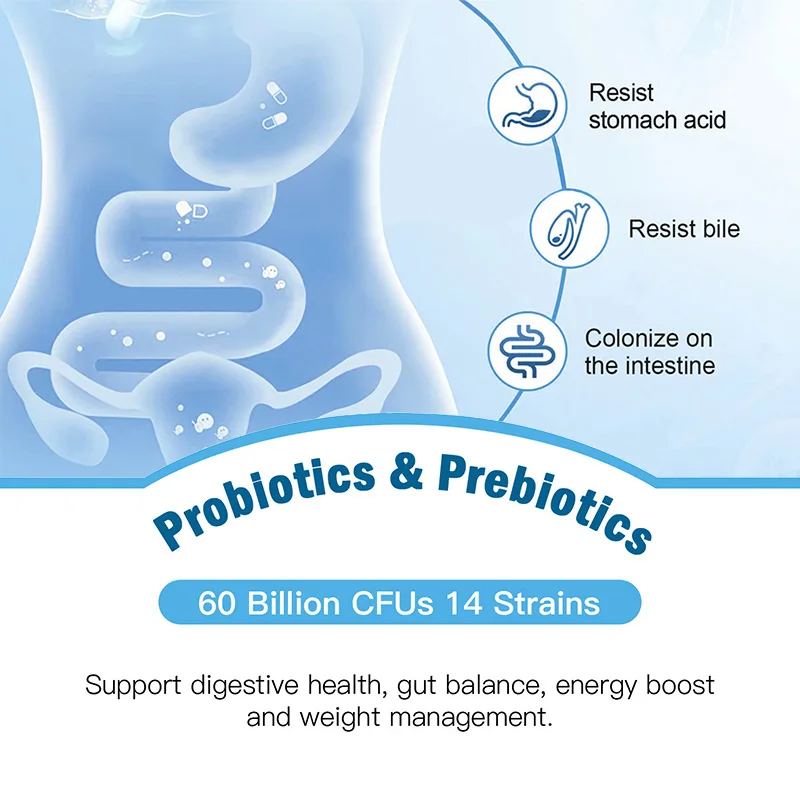 Пробиотические капсулы с органическим предбиотическим волокном и ферментами для поддержки пищеварения и иммунной системы помогают сжечь жировой метаболизм