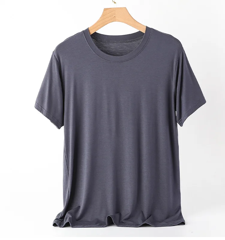 Modal Herren Kurzarm T-Shirt Frühling Solide Sportbekleidung Übergroße Loose Fit Halbarm Sweatshirt Grau Pyjama Homewear – Detail 12