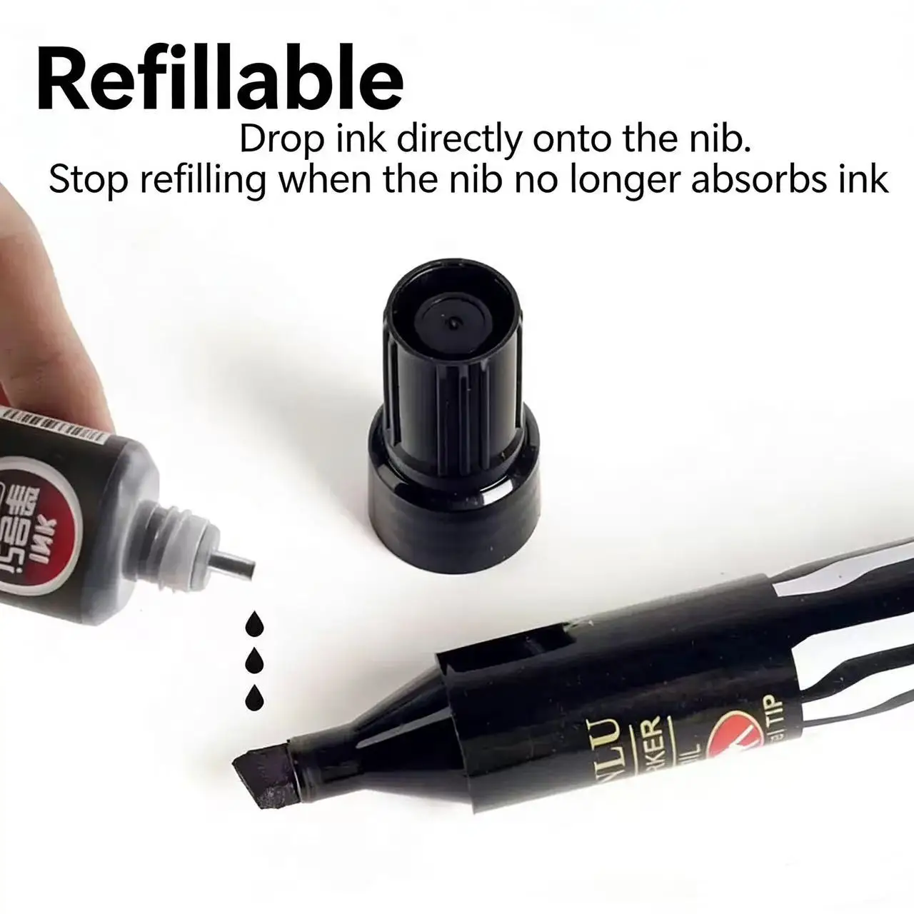 2 Pack Jumbo Black Marker Pens Broad Chisel Tip Fast Drying High Coverage Refillable Identity Theft Protection Privacy Marker