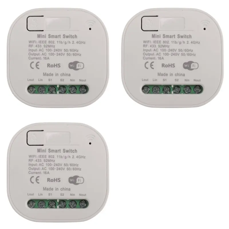 

3X Tuya WIFI RF433 Receiver 16A Wifi Smart Wireless Switch 433Mhz Remote Control Smart Timer Switch For Alexa Google-Y41A
