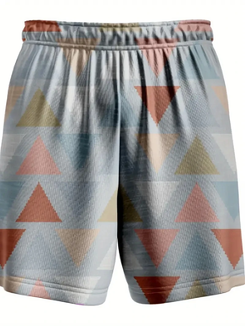 Men's Beach Pants Triangle Mosaic 3D Printed Shorts Men's Summer Breathable Shorts Fitness Street Shorts Men's Ropa Hombre